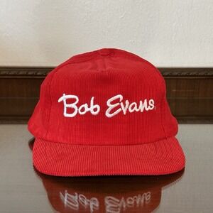 Vtg Bob Evans Red Corduroy Adjustable Snapback Hat Cap Restaurant‎ Advertising